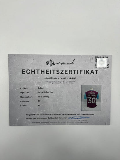 FC Burnley Trikot Luca Koleosho signiert Autogramm Fußball England COA M