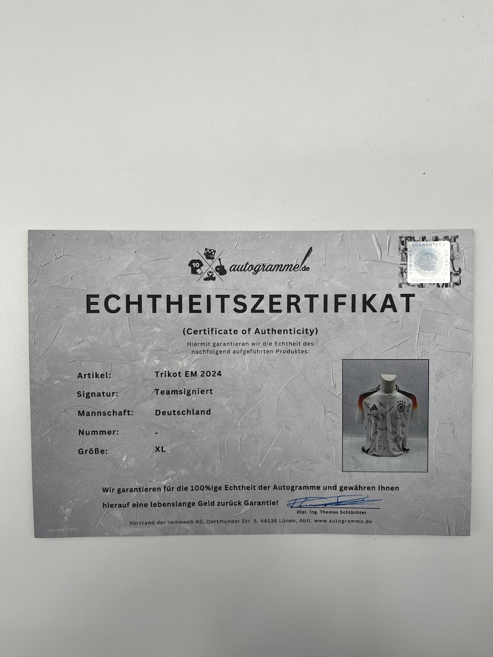 Deutschland Trikot EM 2024 Teamsigniert DFB COA Adidas XL