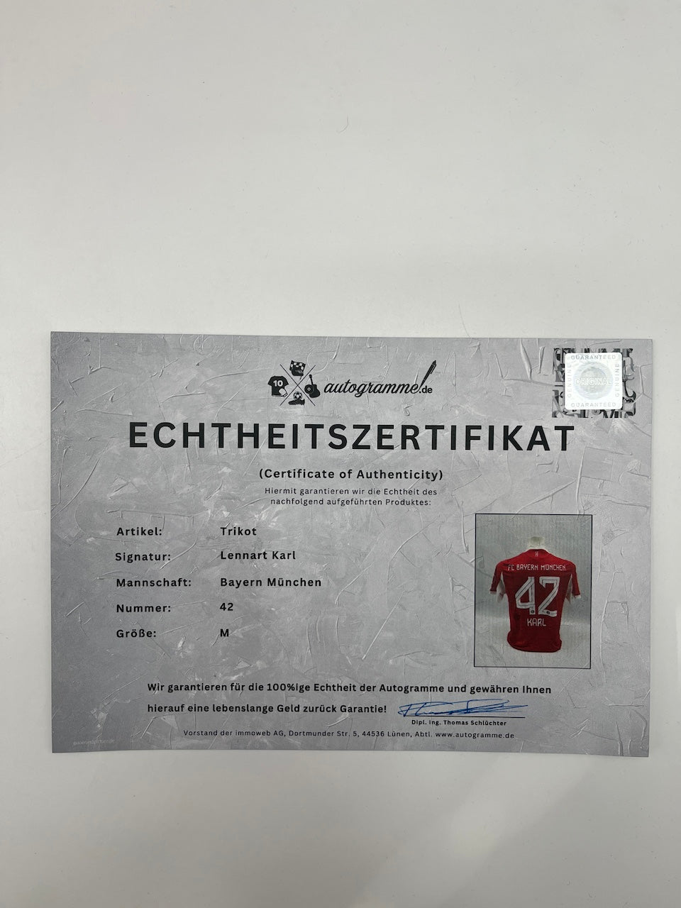 Bayern München Authentic-Trikot Lennart Karl signiert Autogramm Adidas COA M