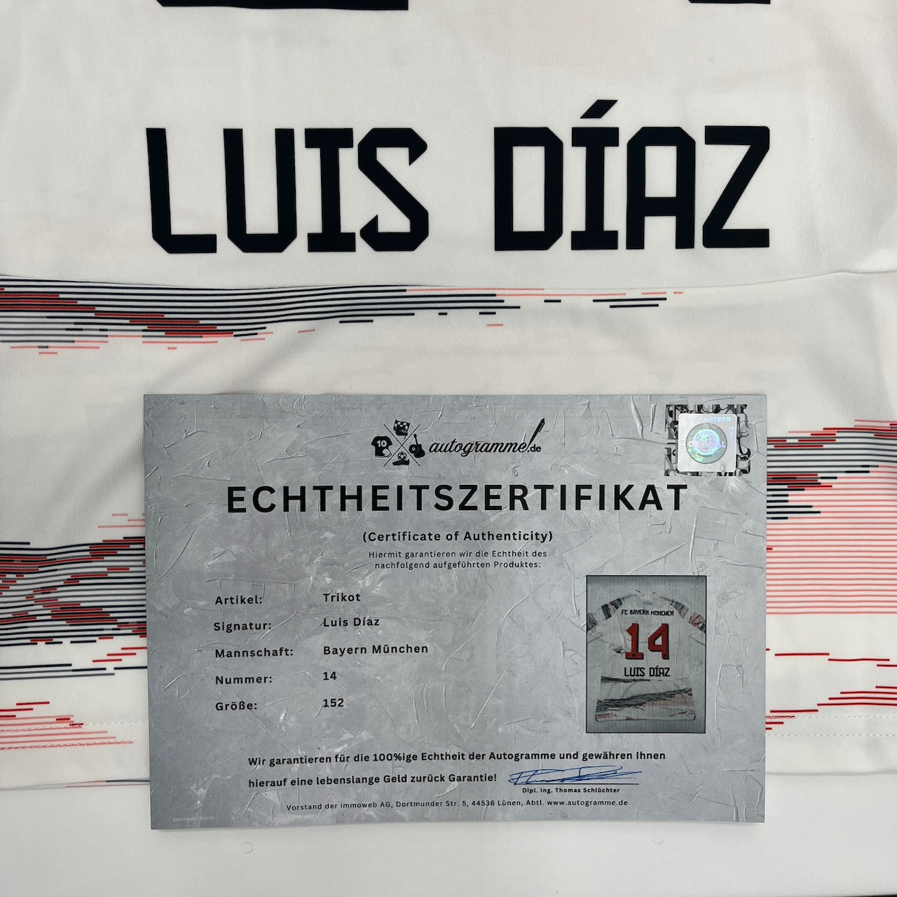 Bayern München Trikot Luis Diaz signiert im Rahmen COA Adidas 152