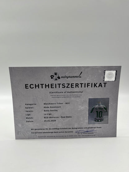 Matchworn Betis Sevilla jersey worn & signed by Abde Ezzalzouli 25.01.2025