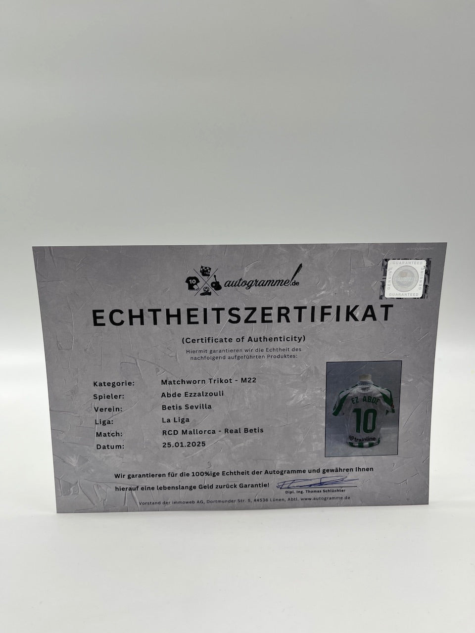 Matchworn Betis Sevilla jersey worn & signed by Abde Ezzalzouli 25.01.2025