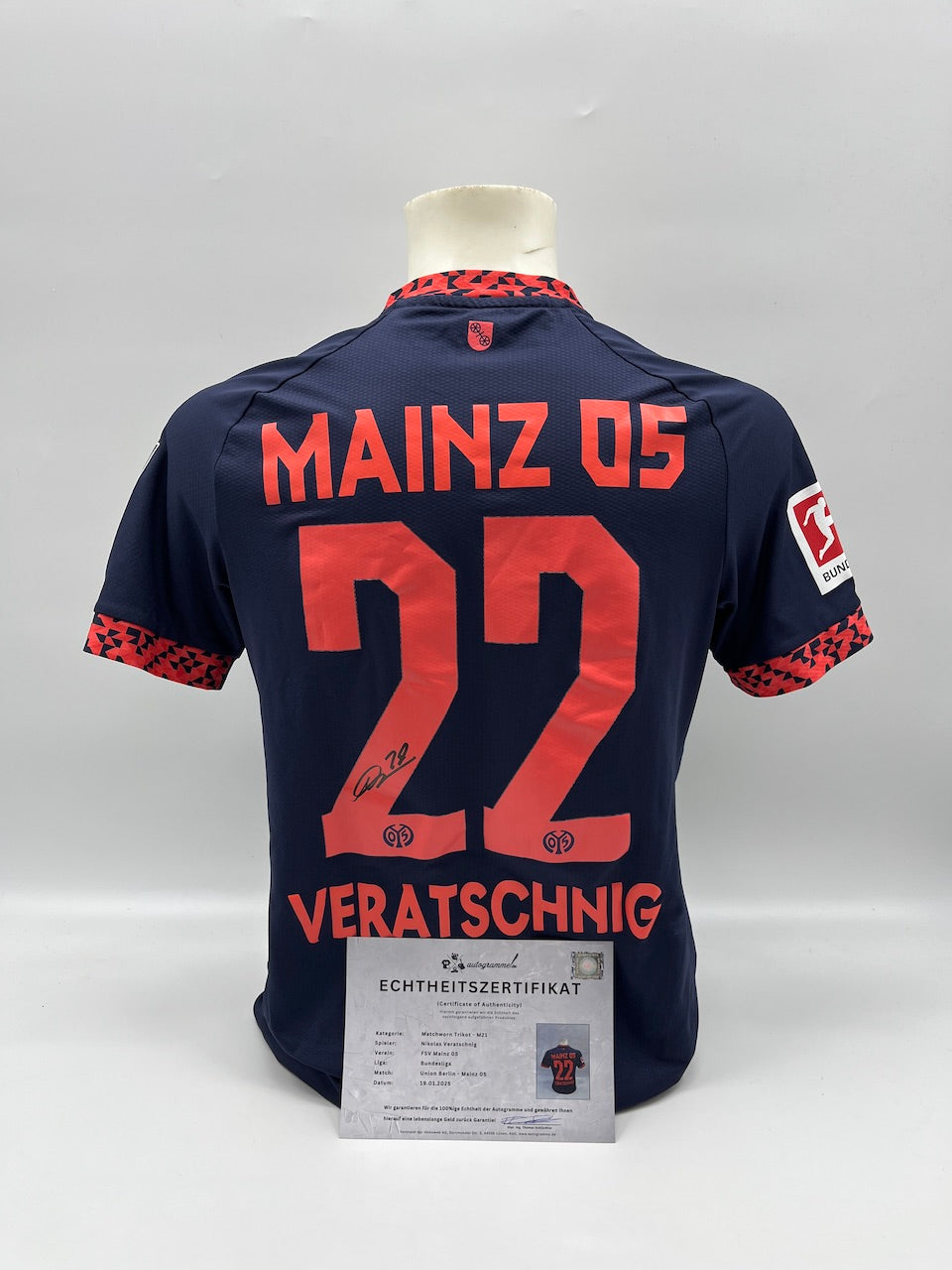 Matchworn Mainz Trikot getragen & signiert von Nikolas Veratschnig 19.01.2025