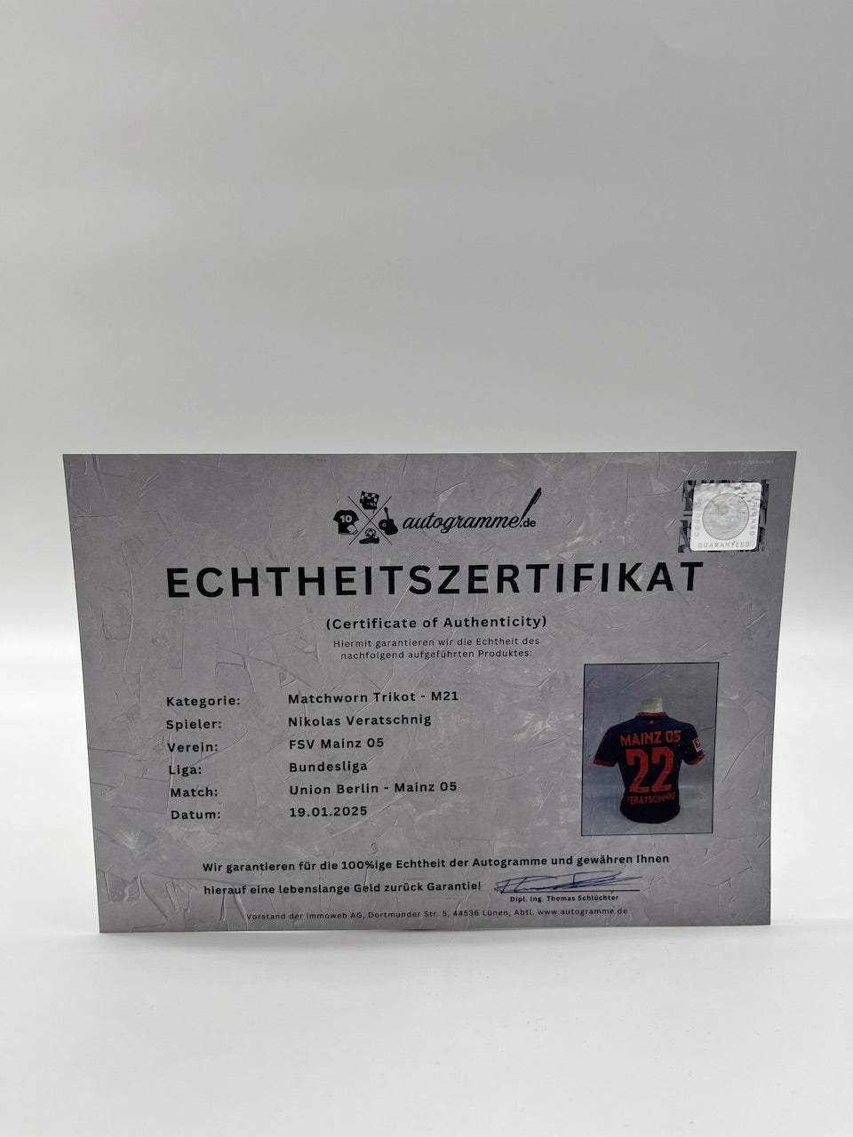 Matchworn Mainz Trikot getragen & signiert von Nikolas Veratschnig 19.01.2025