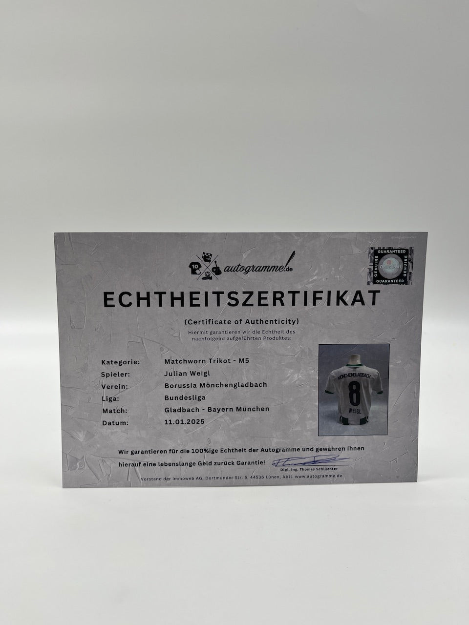 Matchworn Gladbach jersey worn & signed by Julian Weigl 11.01.2025