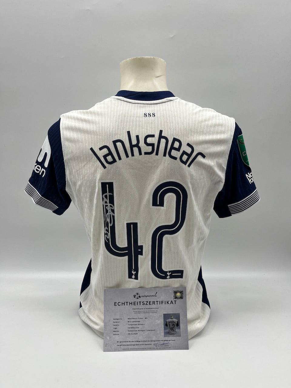 Matchworn Tottenham Trikot getragen & signiert von Will Lankshear 08.01.2025