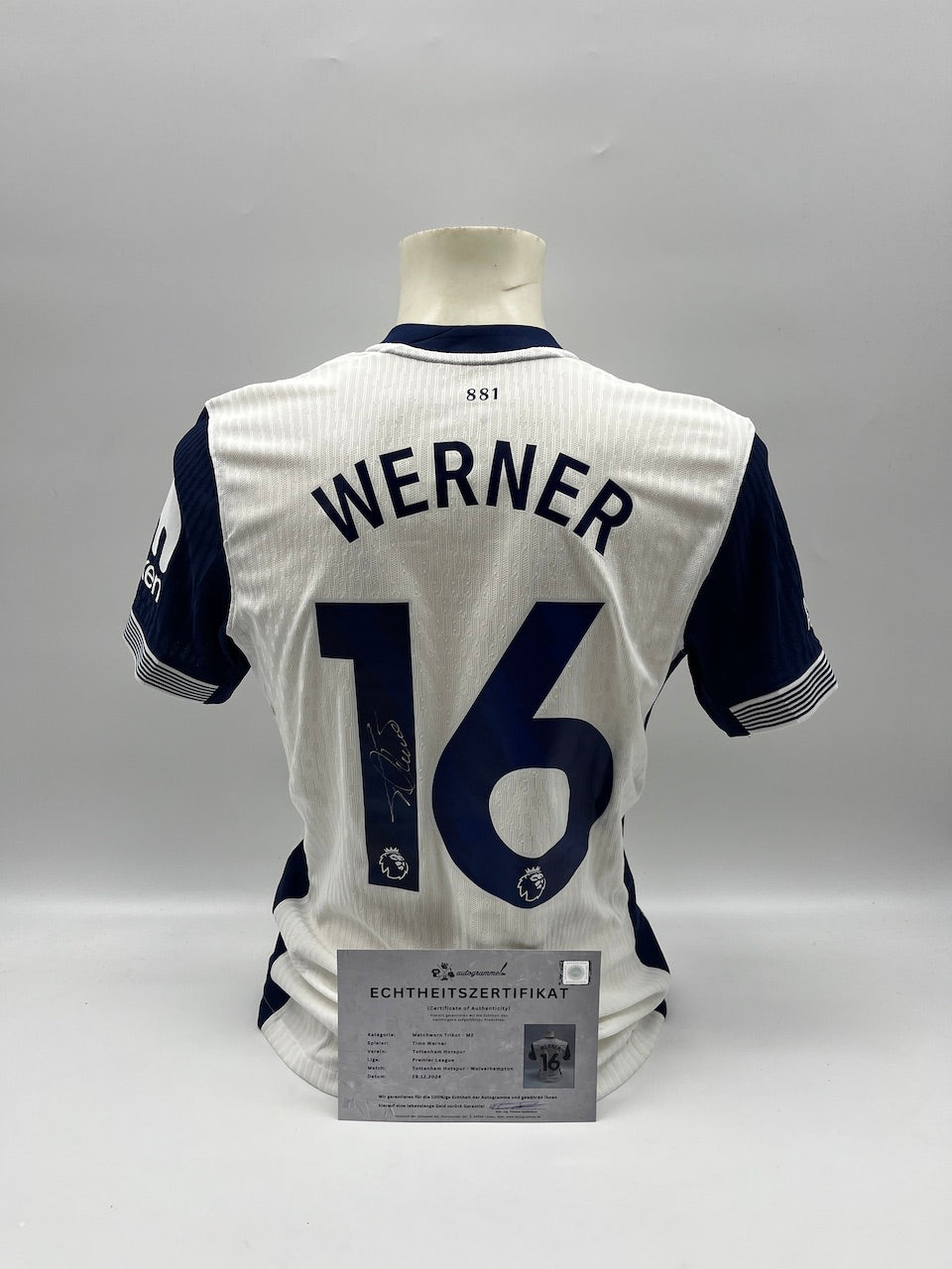 Matchworn Tottenham jersey worn & signed by Timo Werner 29.12.2024
