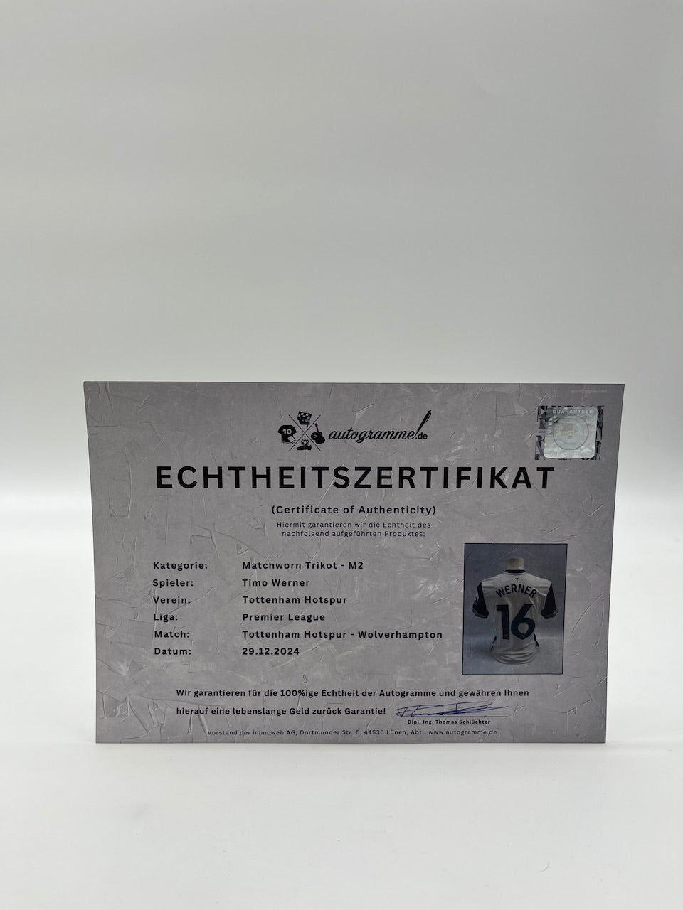Matchworn Tottenham jersey worn & signed by Timo Werner 29.12.2024