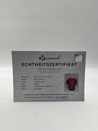 Matchworn Clermont Foot Trikot worn & signed by Andy Pelmard 25.11.2023