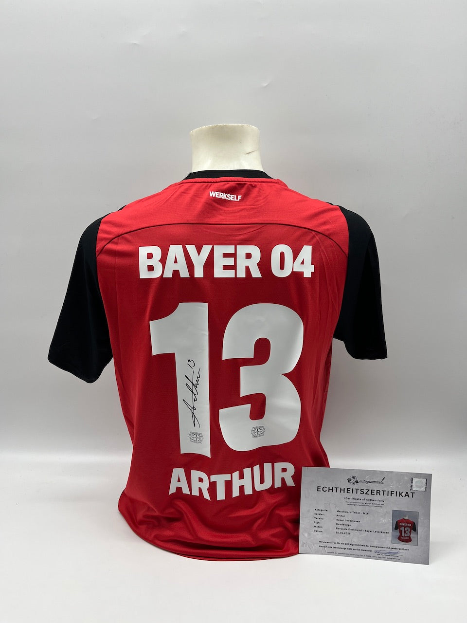 Matchworn Leverkusen Trikot getragen & signiert von Arthur 10.01.2025