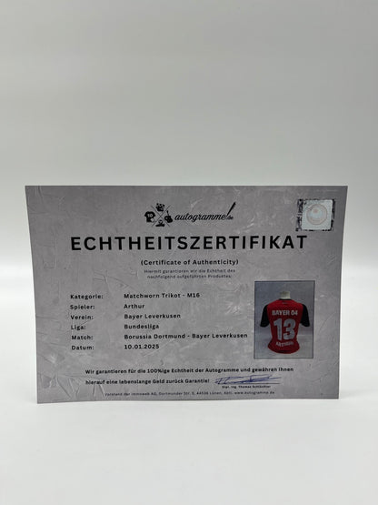 Matchworn leverkusen jersey worn & signed by Arthur 10.01.2025