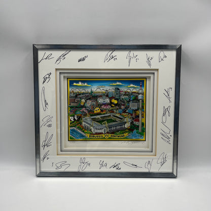 Charles Fazzino 3-D "Borussia Dortmund" Kunstwerk Teamsigniert BVB im Rahmen