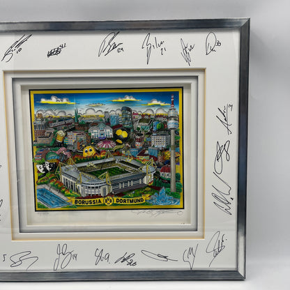 Charles Fazzino 3-D "Borussia Dortmund" Kunstwerk Teamsigniert BVB im Rahmen