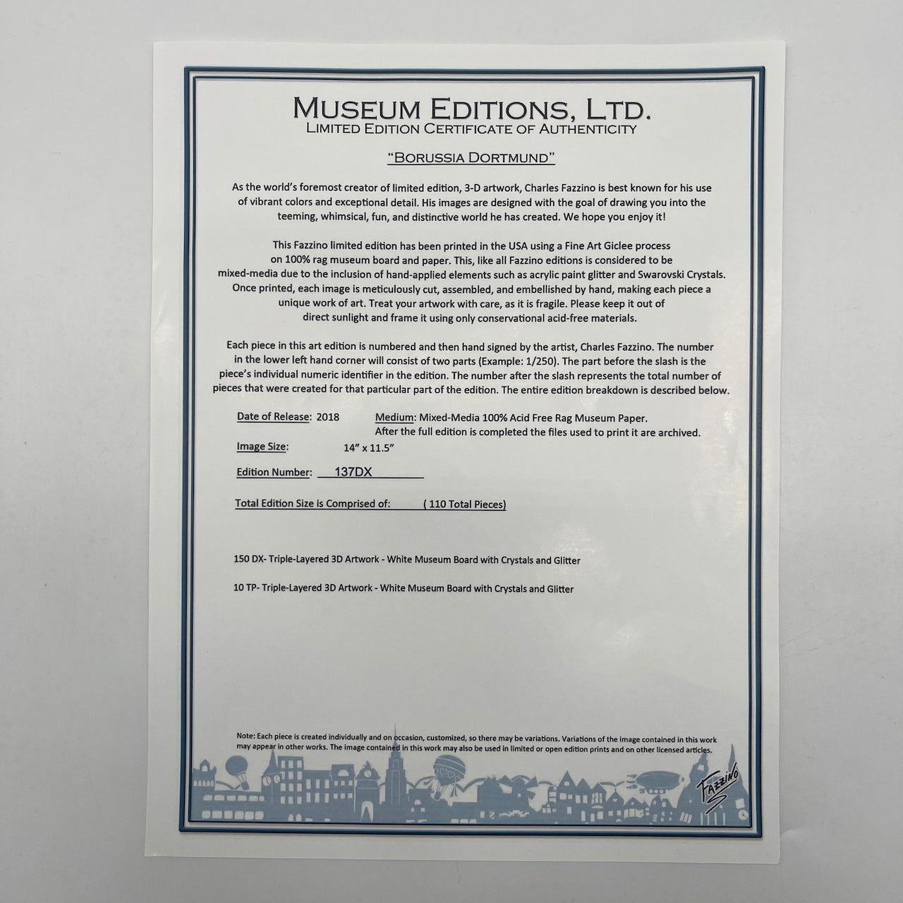 Charles Fazzino 3-D "Borussia Dortmund" Kunstwerk Teamsigniert BVB im Rahmen