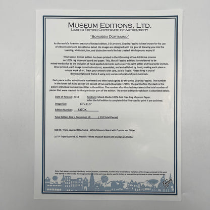 Charles Fazzino 3-D "Borussia Dortmund" Kunstwerk Teamsigniert BVB im Rahmen