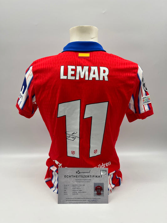 Matchworn Atletico Madrid Trikot getragen & signiert von Thomas Lemar 29.01.25