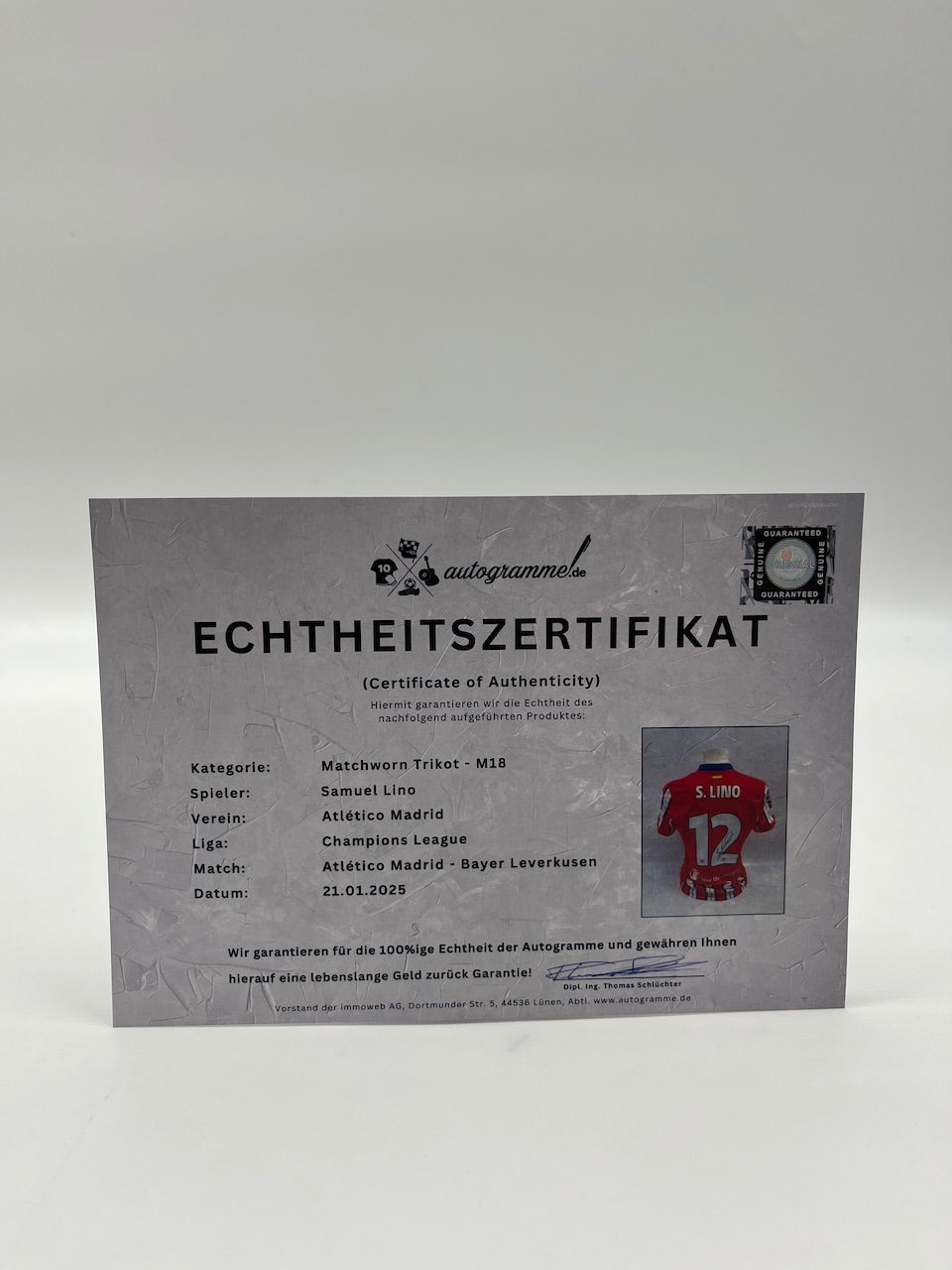 Matchworn Atletico Madrid Worn & Signed by Samuel Lino 21.01.2025