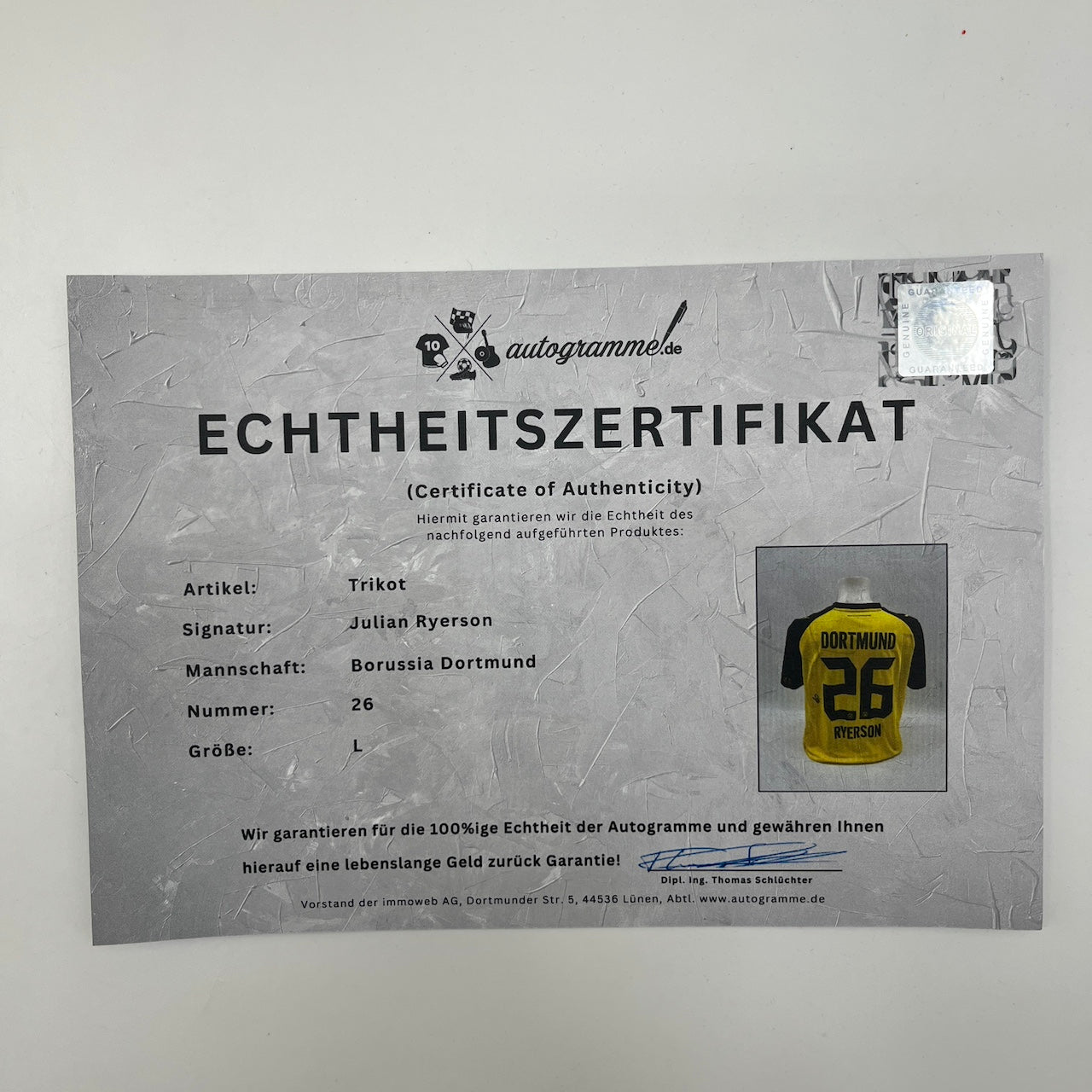 Borussia Dortmund Trikot Julian Ryerson signiert BVB Autogramm Puma L