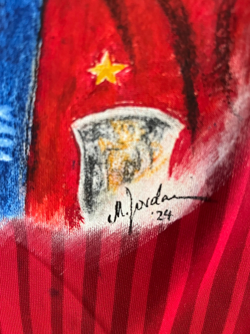 Spanien Trikot Portrait Xabi Alonso handgemalt und signiert im Rahmen S