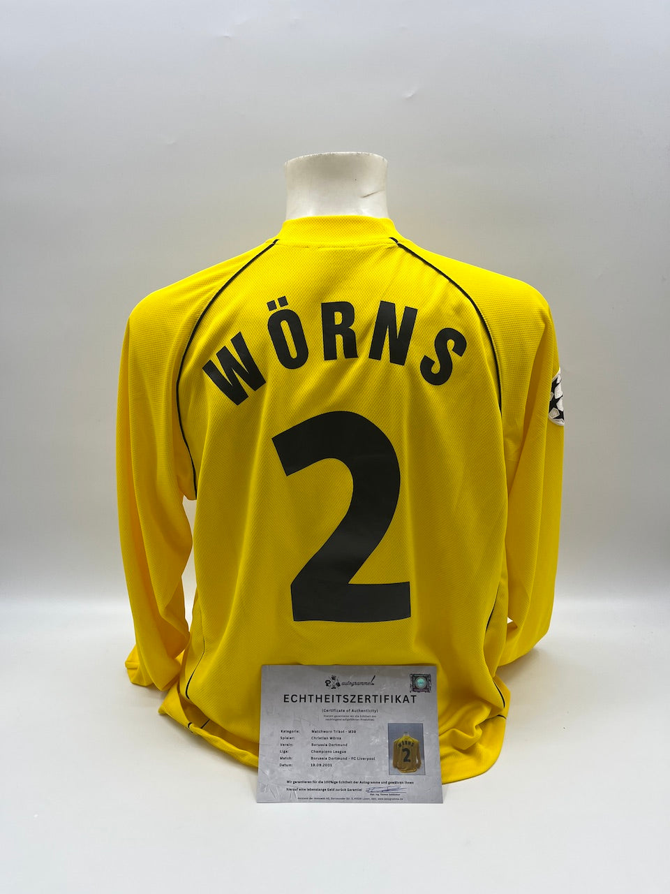 Matchworn Dortmund Trikot getragen von Christian Wörns 19.09.2001 BVB-Liverpool