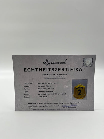 Matchworn Dortmund Worn by Christian Wörns 19.09.2001 BVB-Liverpool
