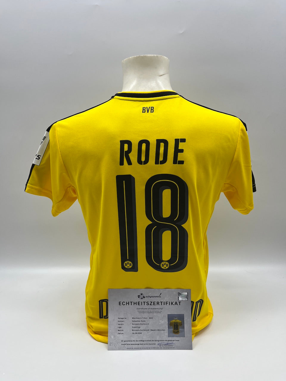 Matchworn Dortmund jersey worn by Sebastian Rode 14.08.2016 BVB-FCB