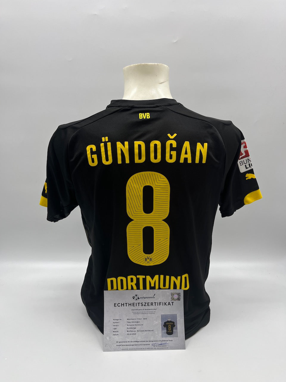 Matchworn Dortmund Trikot getragen von Ilkay Gündogan 05.12.2015 Wolfsburg-BVB