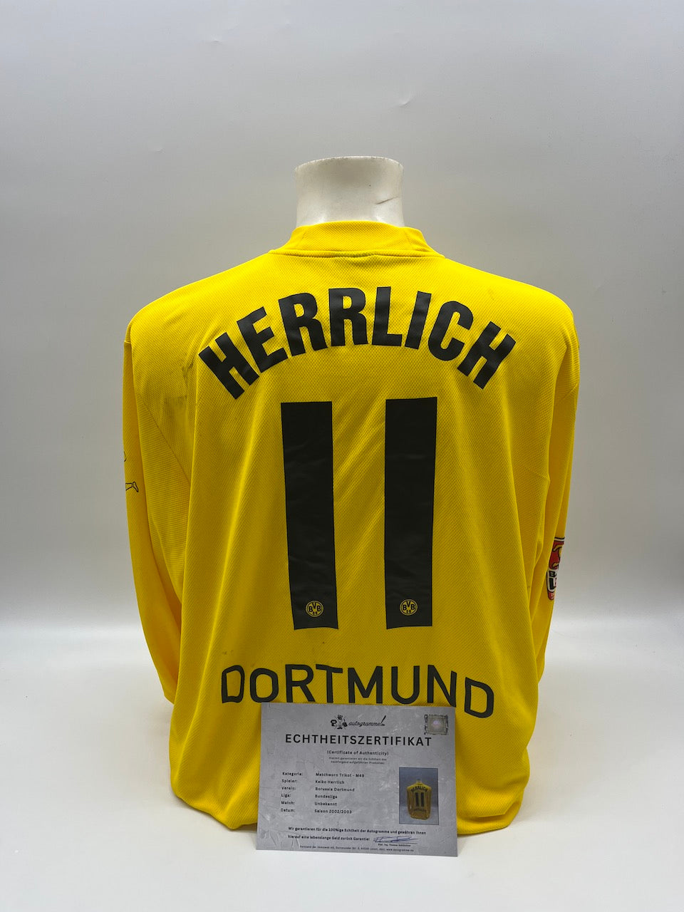 Matchworn Dortmund jersey worn by Heiko Herrlich 2002/2003 Bundesliga