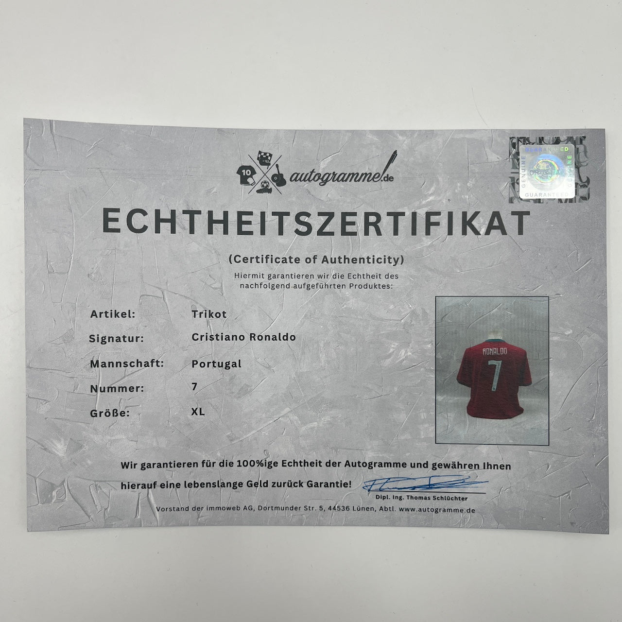 Portugal Trikot Cristiano Ronaldo signiert Autogramm COA Fußball 2026 Rot XL