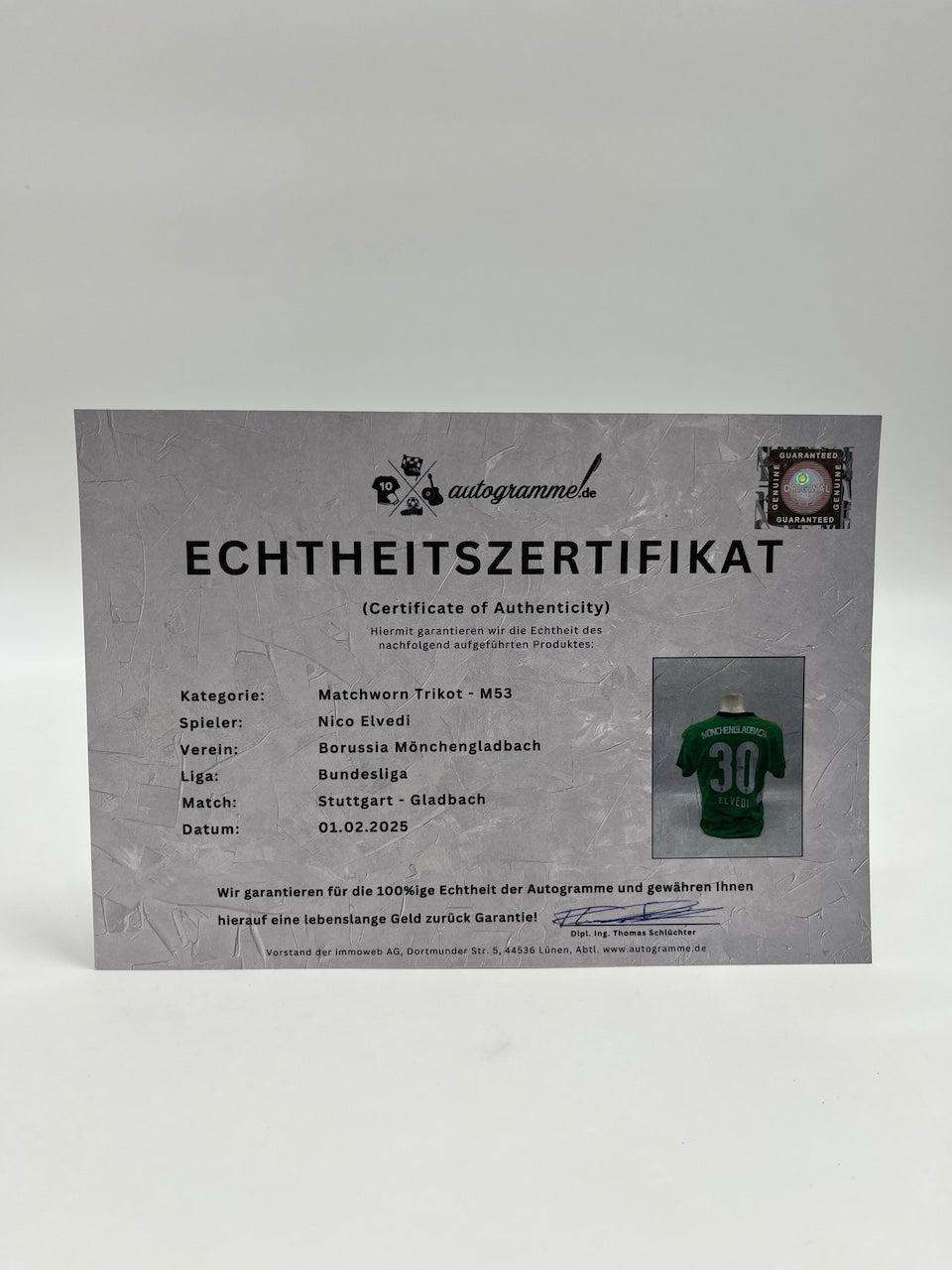 Matchworn Gladbach Trikot getragen & signiert von Nico Elvedi 01.02.2025