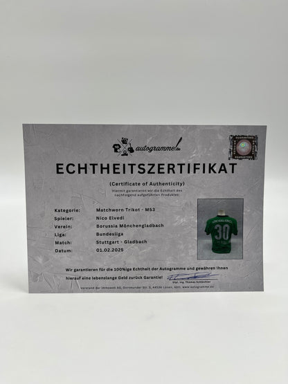Matchworn Gladbach jersey carried & signed by Nico Elvedi 01.02.2025