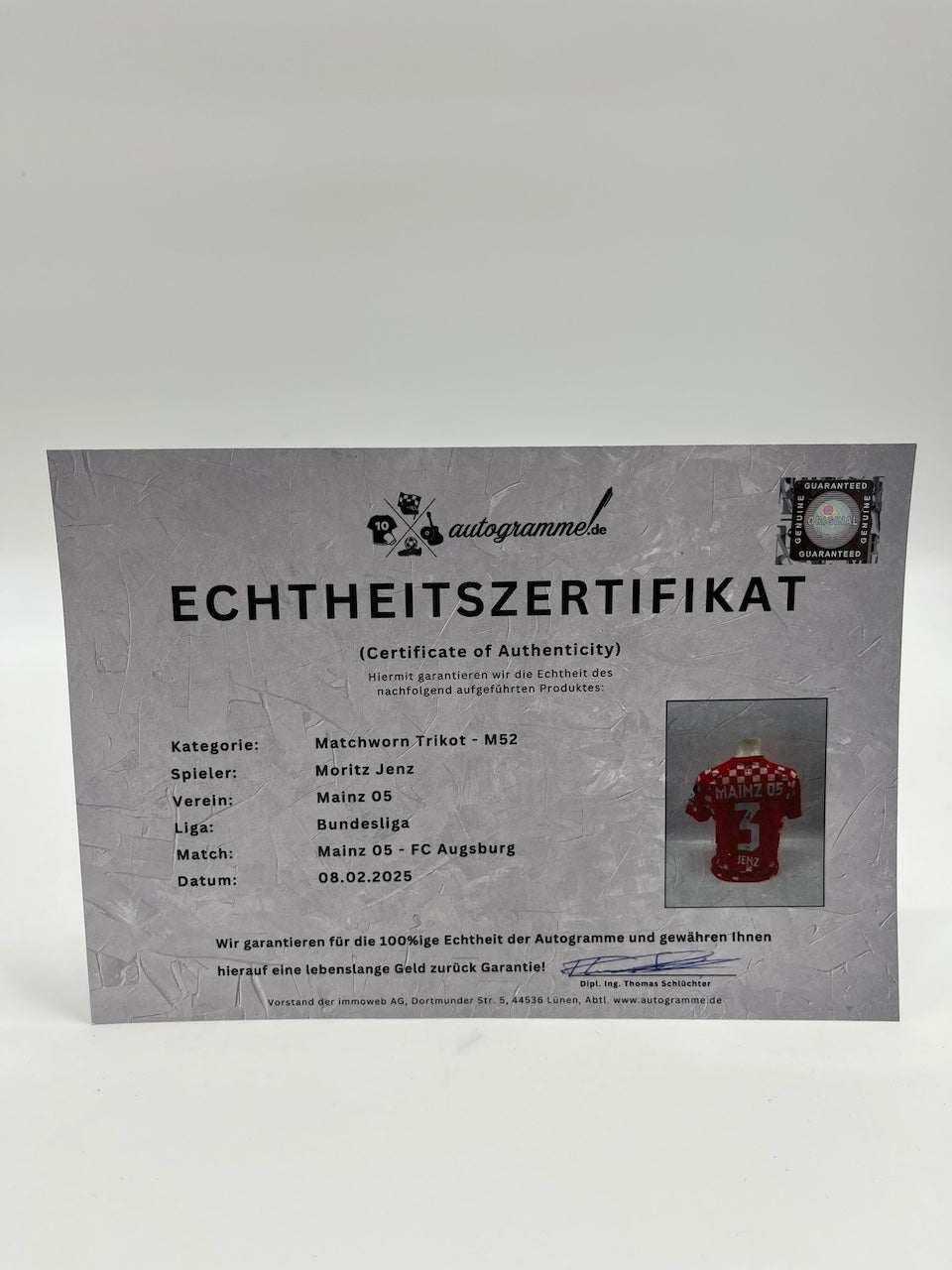 Matchworn Mainz Worn & Signed by Moritz Jenz 08.02.2025