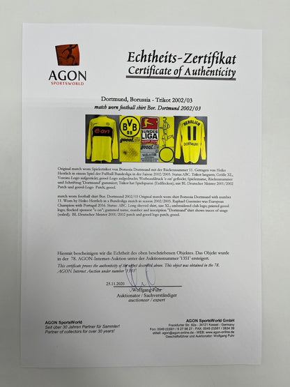 Matchworn Dortmund jersey worn by Heiko Herrlich 2002/2003 Bundesliga