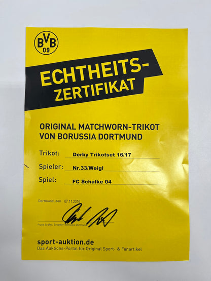Match-worn Dortmund jersey set worn by Julian Weigl on October 29, 2016