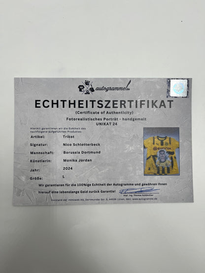 Borussia Dortmund jersey portrait Nico Schlotterbeck hand painted and signed BVB