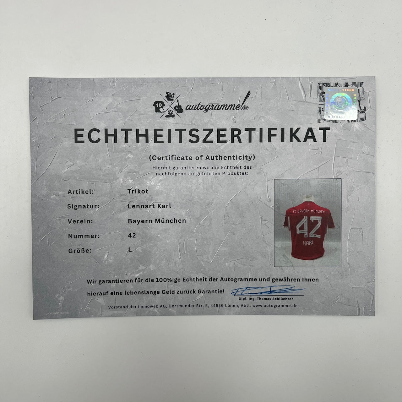 Bayern München Authentic-Trikot Lennart Karl signiert Autogramm Adidas COA L