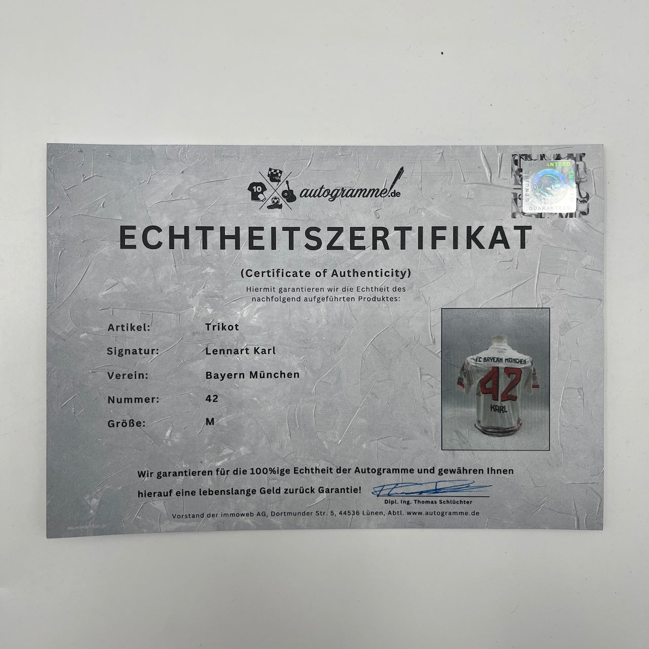 Bayern München Trikot Lennart Karl signiert Autogramm Adidas COA M