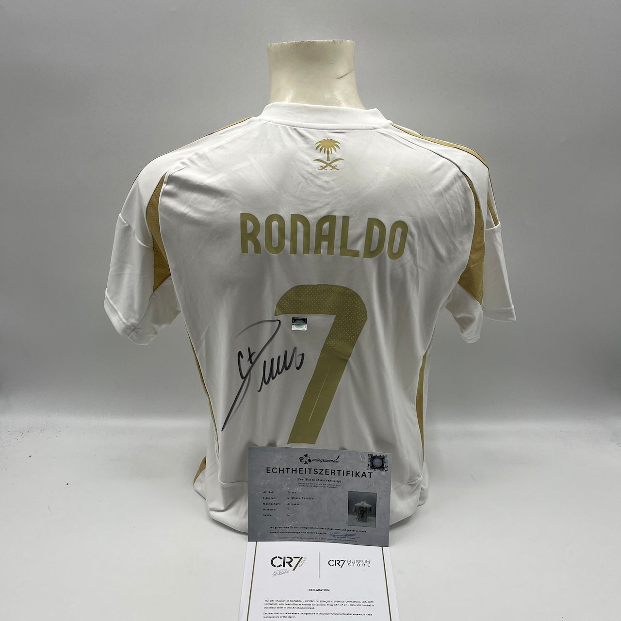 Al Nassr FC Trikot Cristiano Ronaldo signiert Autogramm Fußball weiß M