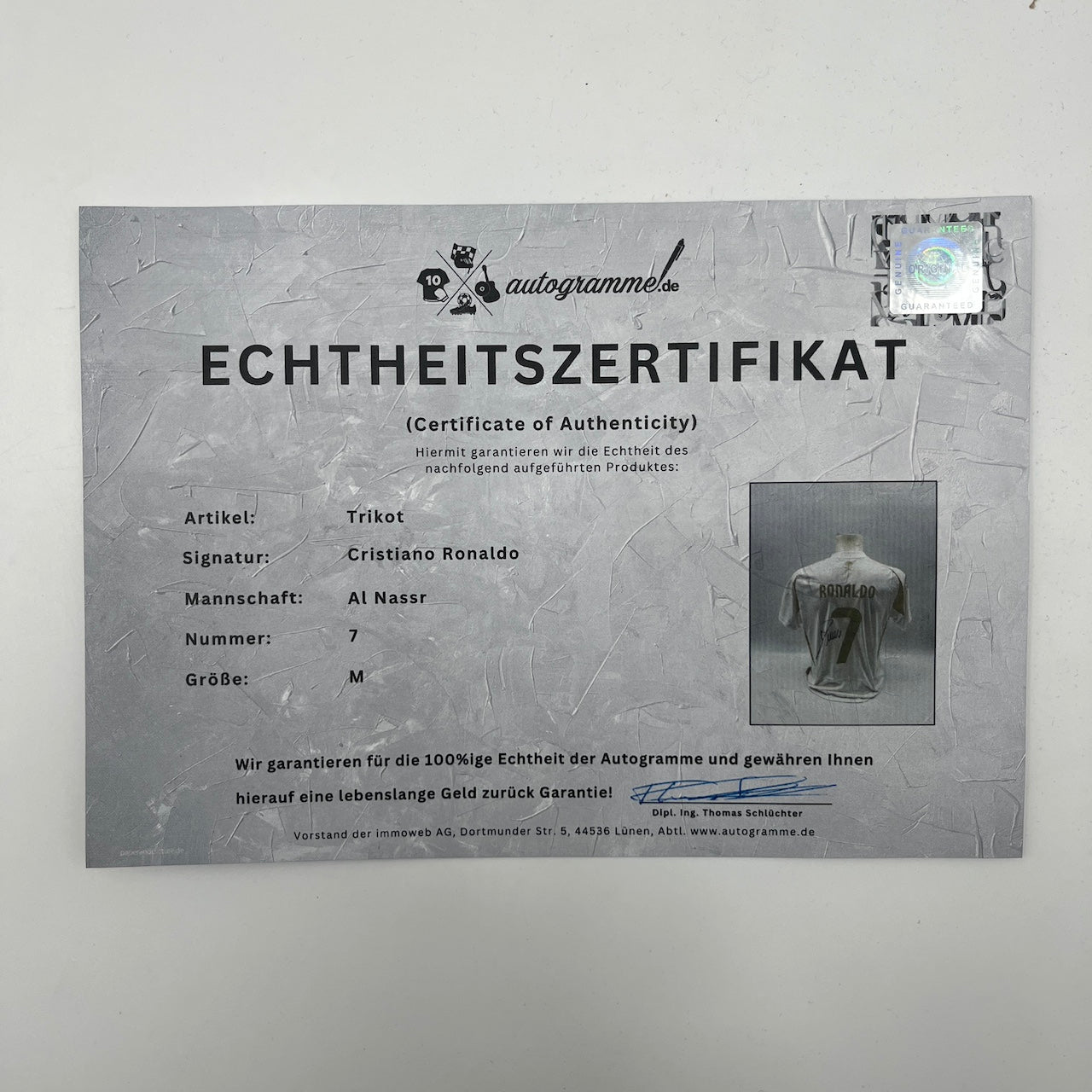 Al Nassr FC Trikot Cristiano Ronaldo signiert Autogramm Fußball weiß M