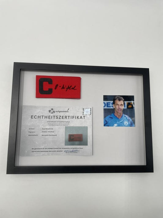 Kapitänsbinde Ottmar Hitzfeld signiert im Rahmen Borussia Dortmund Autogramm COA