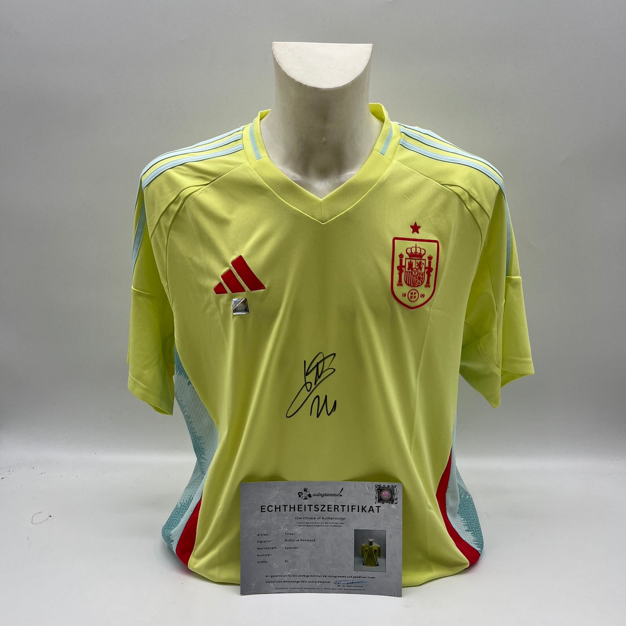 Spanien Trikot Robin Le Normand signiert Adidas COA Autogramm XL