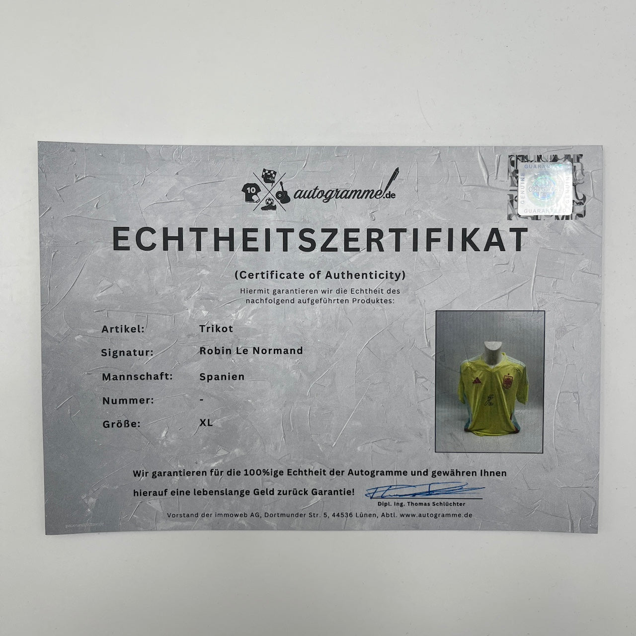 Spanien Trikot Robin Le Normand signiert Adidas COA Autogramm XL