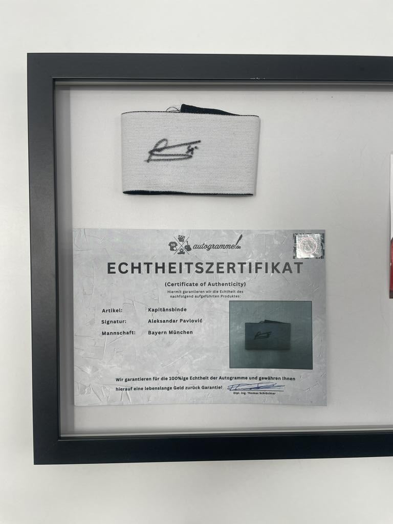 Captain's armband signed by Aleksandar Pavlović in a Bayern Munich autograph COA frame