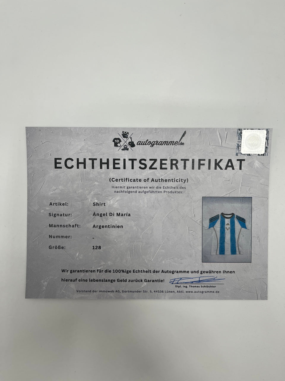 Argentina Shirt Angel di Maria signed Coa Adidas Football 128 as part of COA Adidas