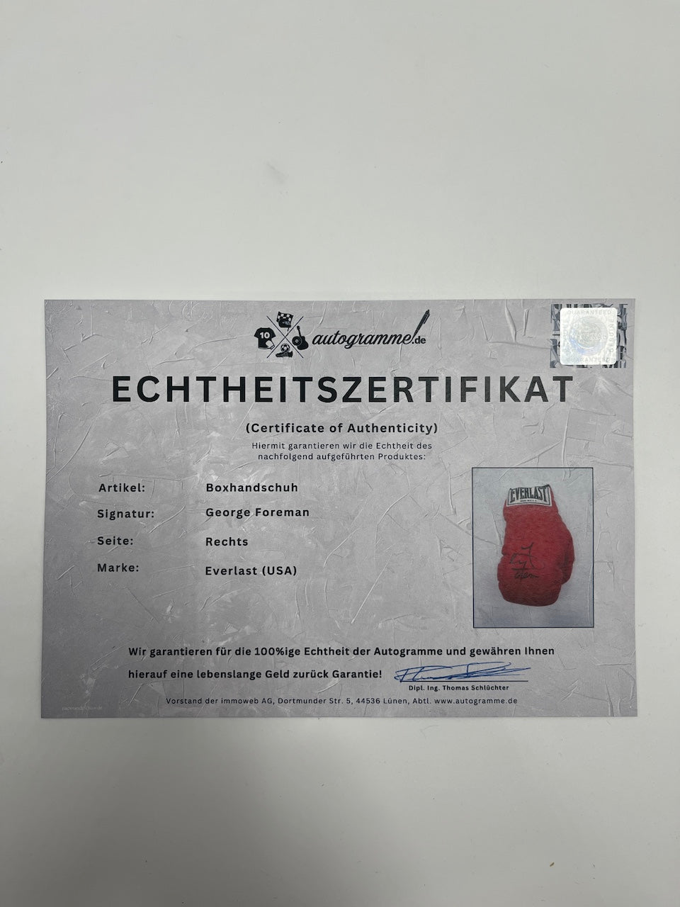 Boxhandschuh George Foreman signiert Unterschrift Autogramm Boxen