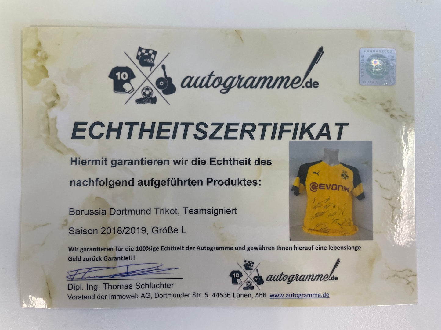 BVB jersey 2018/2019 team signed Borussia Dortmund COA Puma L