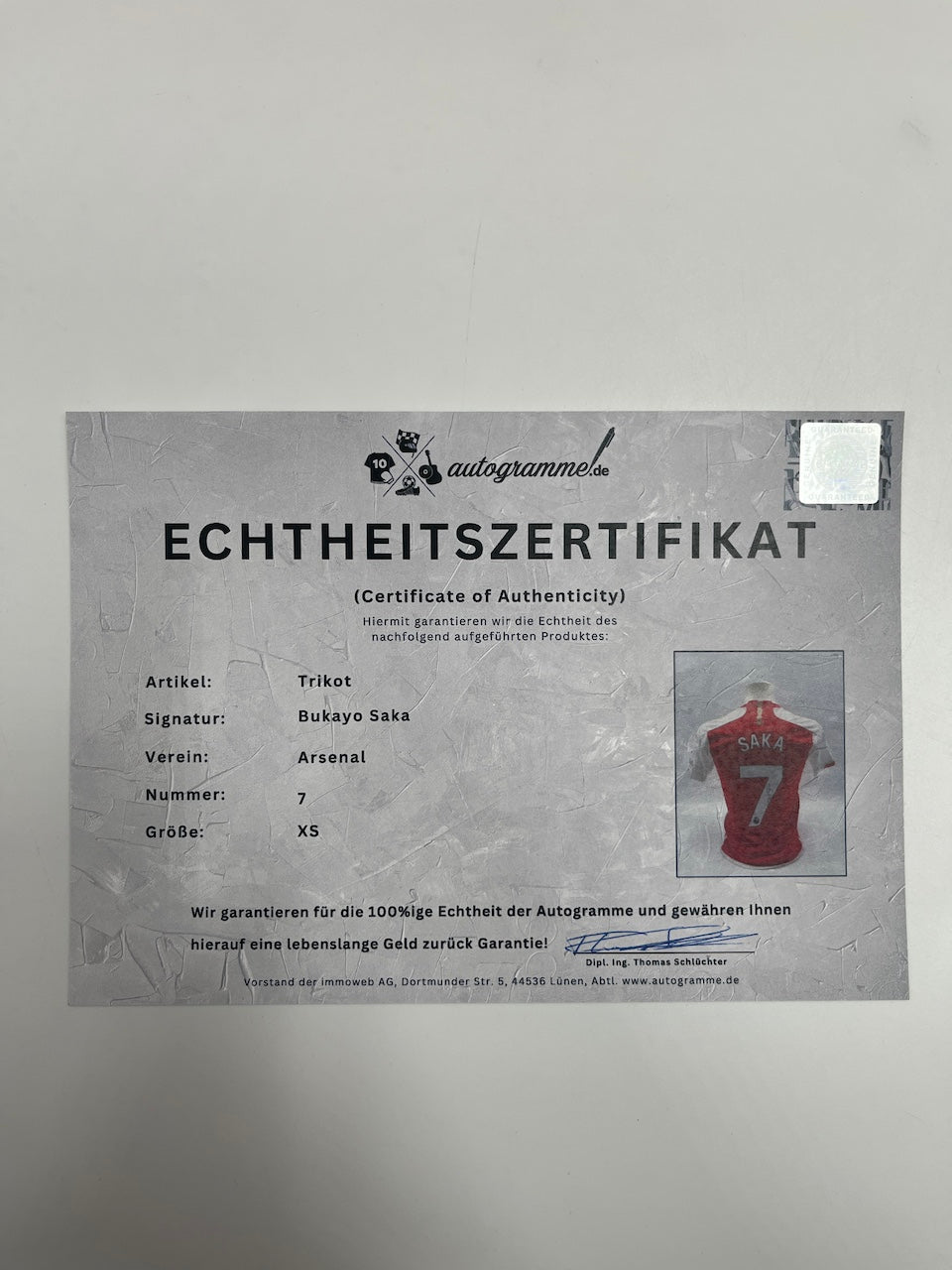 FC Arsenal Trikot Bukayo Saka signed Adidas Coa Football New XS