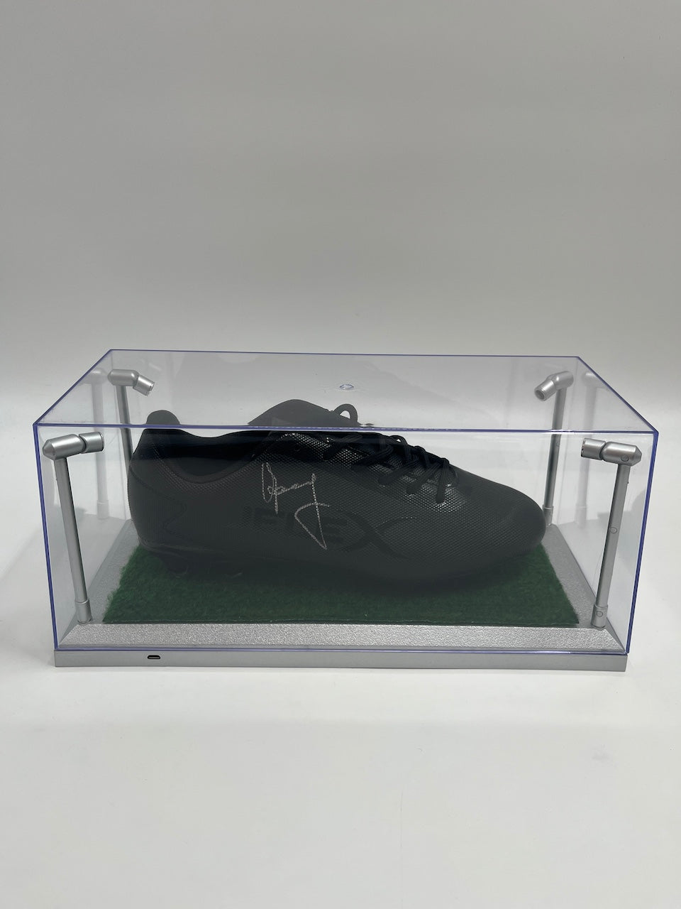 Football shoe Nigel de Jong signed in showcase + lighting autograph COA