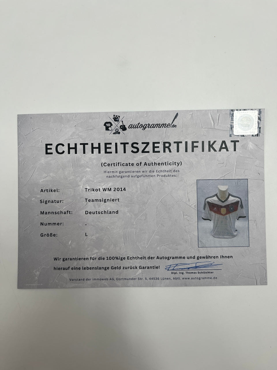 Deutschland Trikot WM 2014 Teamsigniert Autogramm DFB Weltmeister COA Adidas L