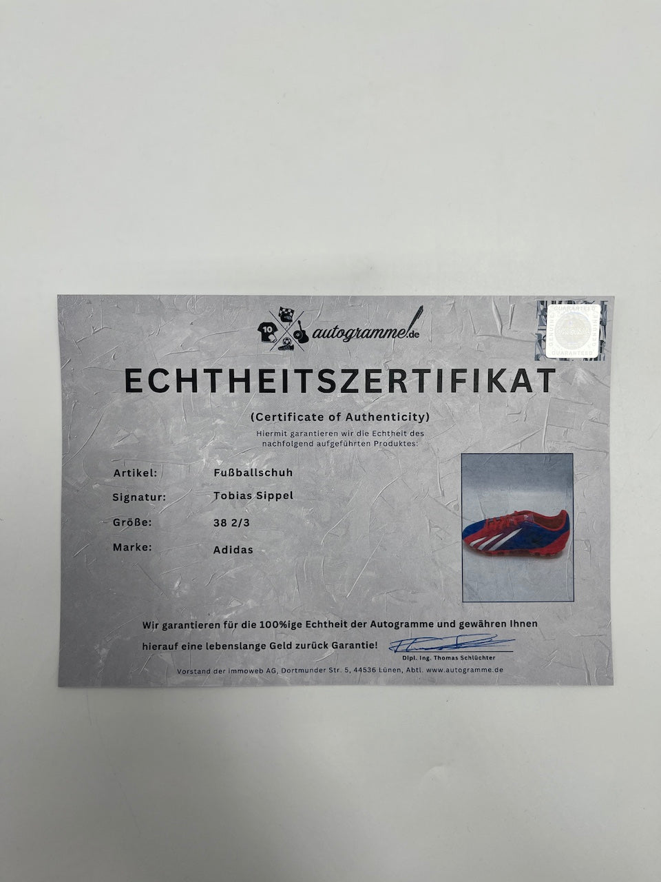 Football shoe Tobias Sippel signed football Bundesliga Adidas